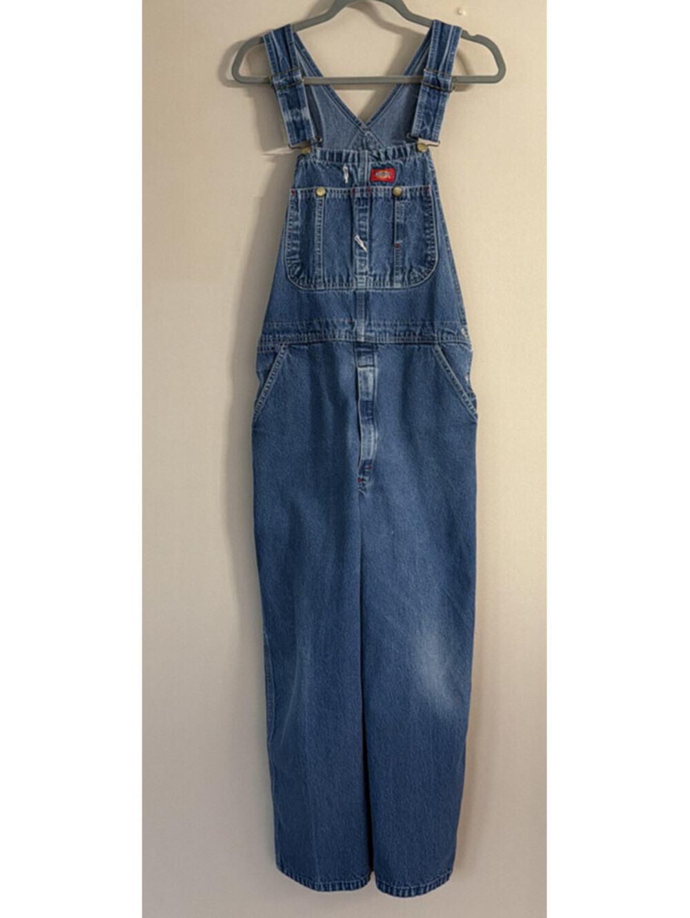 Dickies Unisex Blue Denim Bib Overalls Jumpsuit Style Workwear-32x30